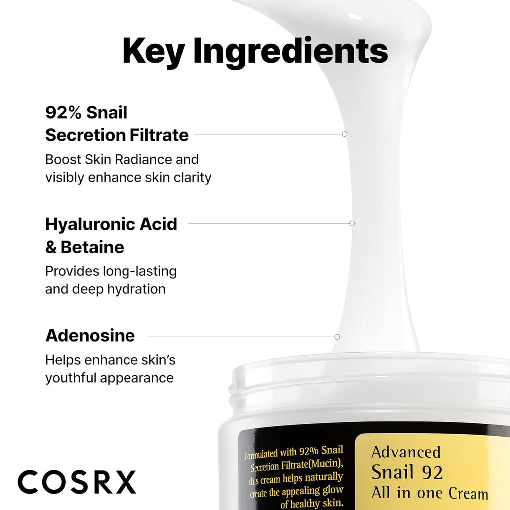 Snail Mucin 92% Face Moisturizer for Soft & Glowy Skin, 3.52 Oz.