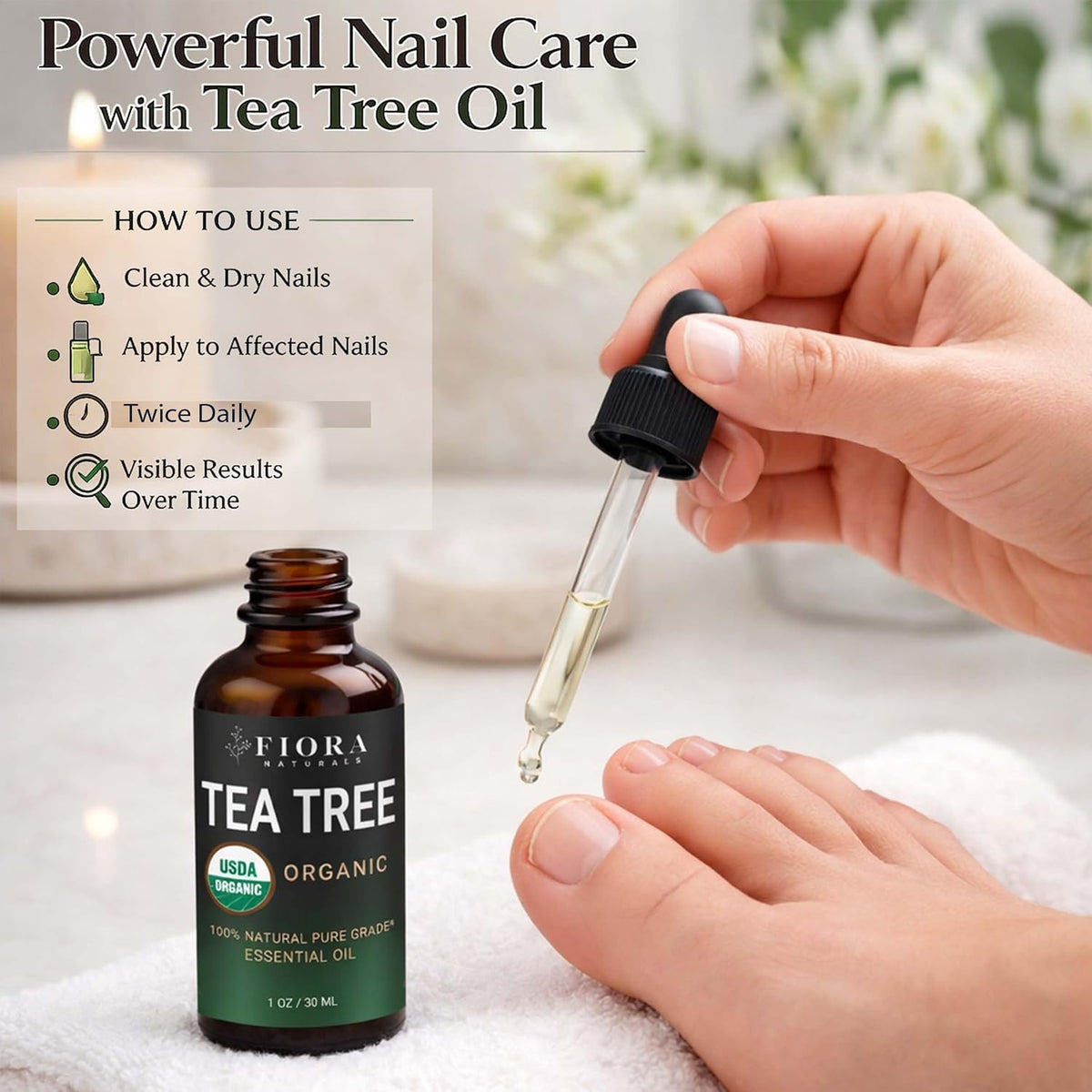 Tea Tree Oil, 100% Pure Organic Tea Tree Essential Oil 1 Oz