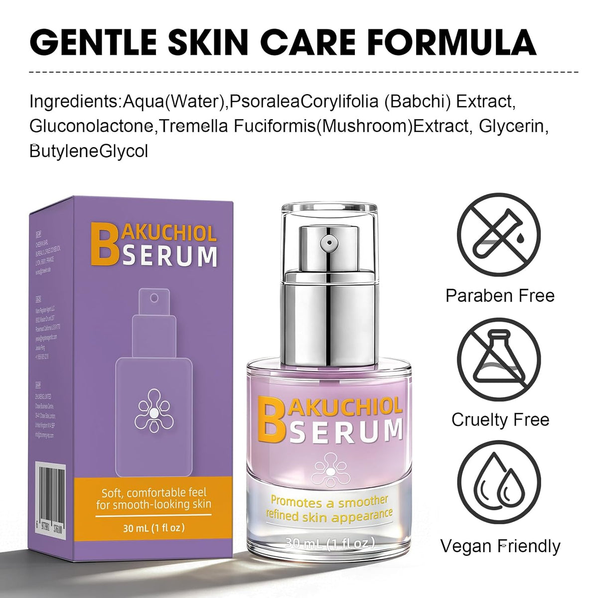 Bakuchiol Serum for Face, Retinol Alternative anti Aging, 1 Oz
