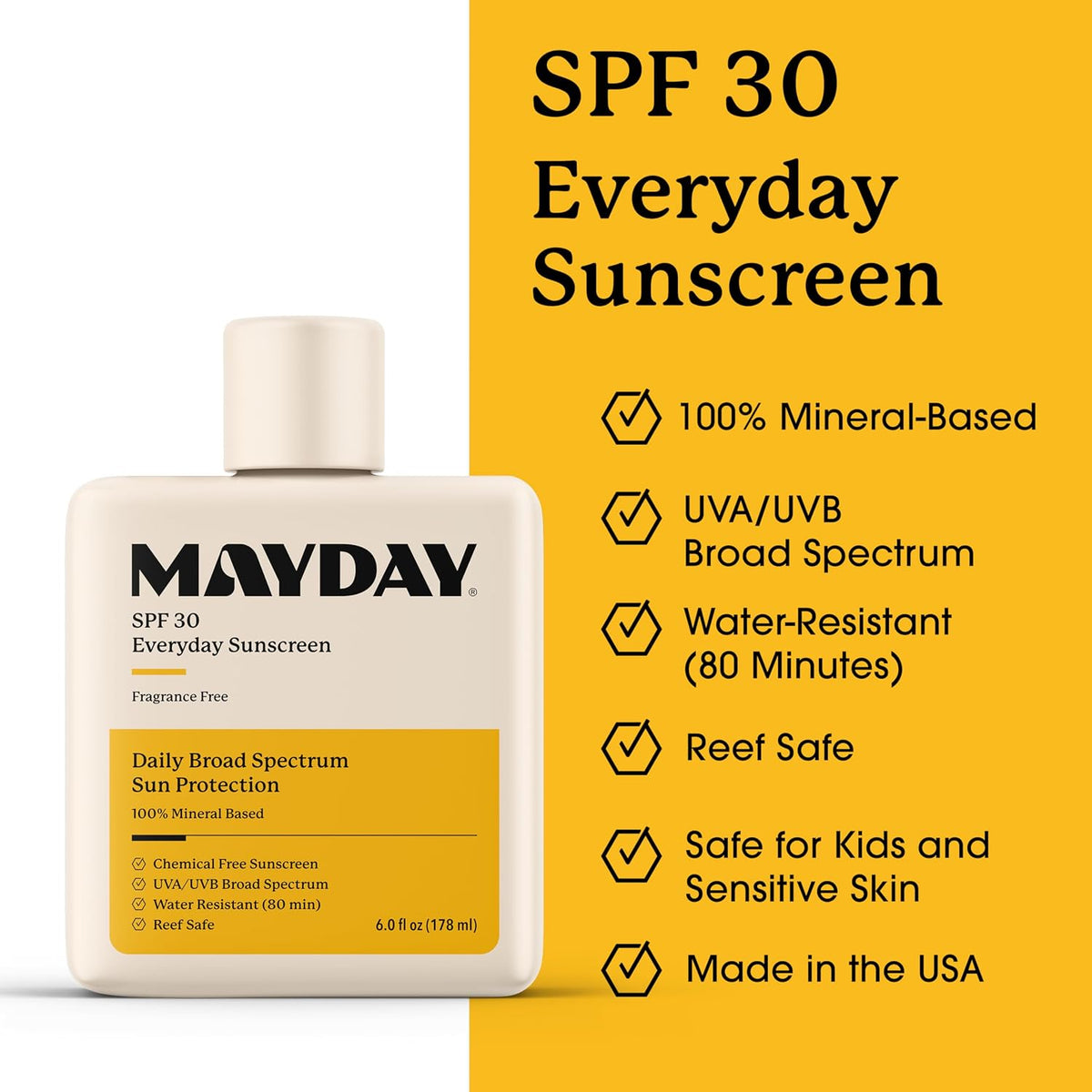 SPF 30 Everyday Sunscreen, Chemical-Free, Fragrance-Free, 6Oz