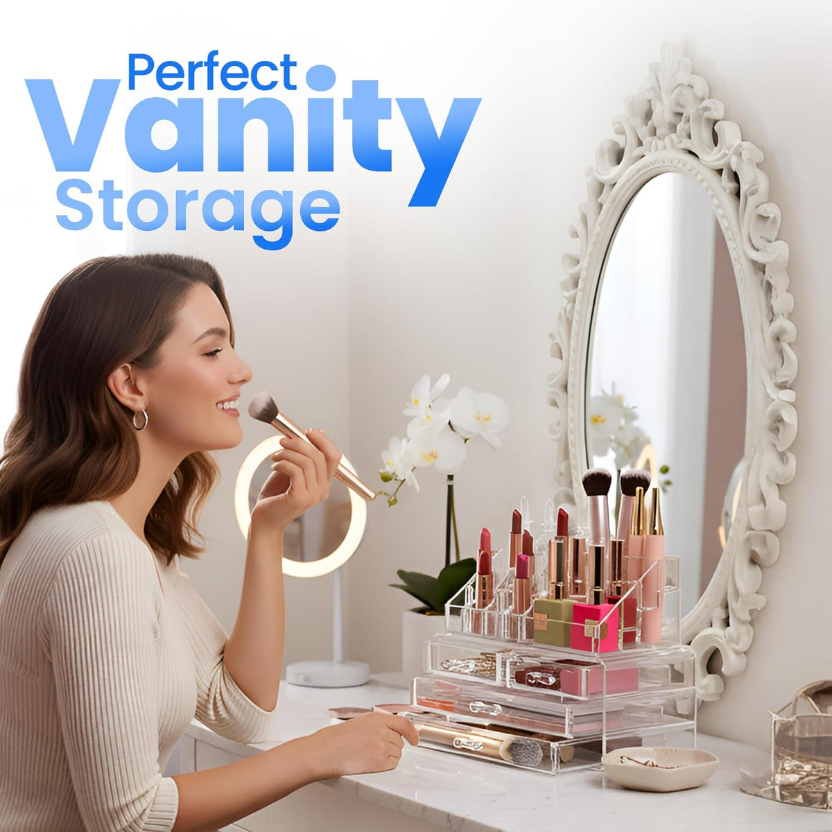 Clear Makeup Organizer with 4 Drawers 16 Compartments, Countertop