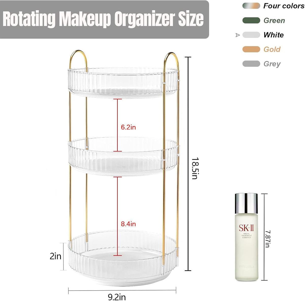 360 Rotating Makeup Organizer for Vanity, Bathroom Countertop Spinning Perfume Organizer, High-Capacity Cosmetic and Skincare Dresser Make up Holder Rack (3 Tiers, White)