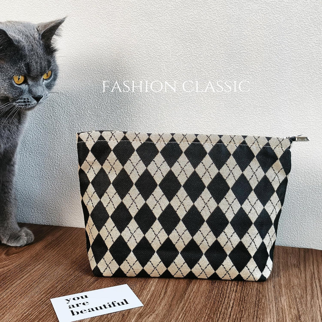 Checkered Makeup Bag Cosmetic Travel Bag, Toiletry Bag for Women