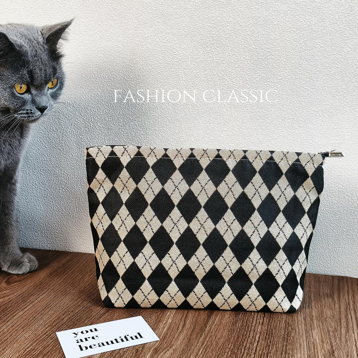 Checkered Makeup Bag Cosmetic Travel Bag, Toiletry Bag for Women