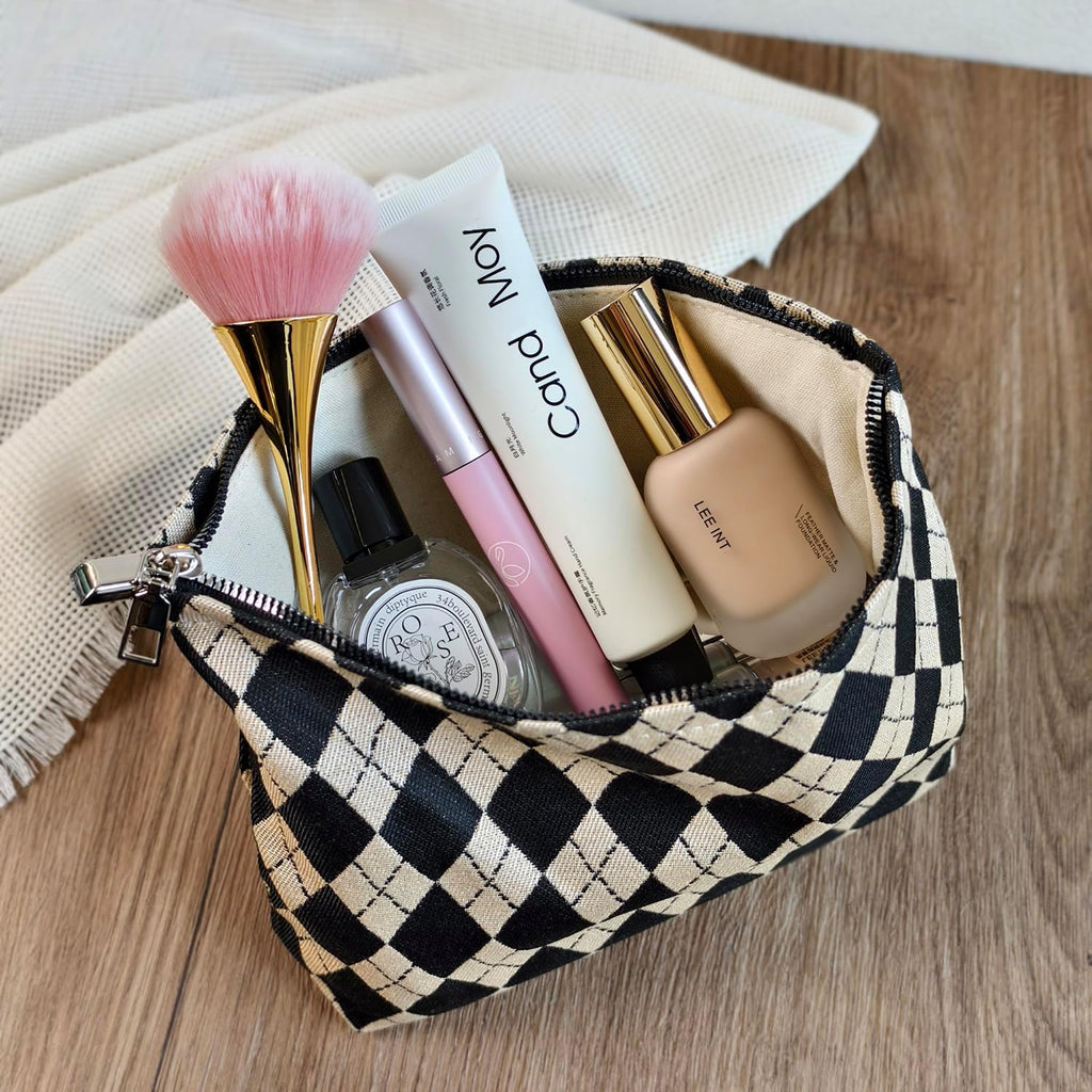 Checkered Makeup Bag Cosmetic Travel Bag, Toiletry Bag for Women