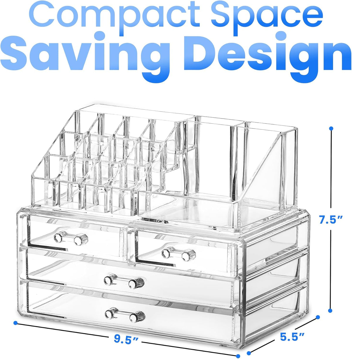 Clear Makeup Organizer with 4 Drawers 16 Compartments, Countertop