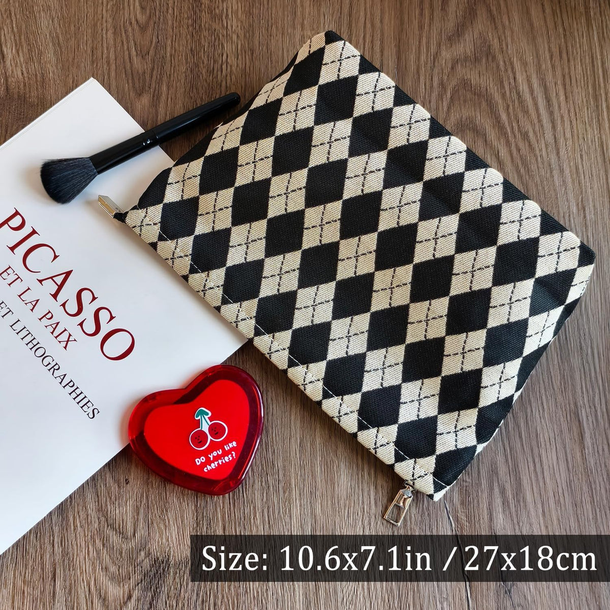 Checkered Makeup Bag Cosmetic Travel Bag, Toiletry Bag for Women