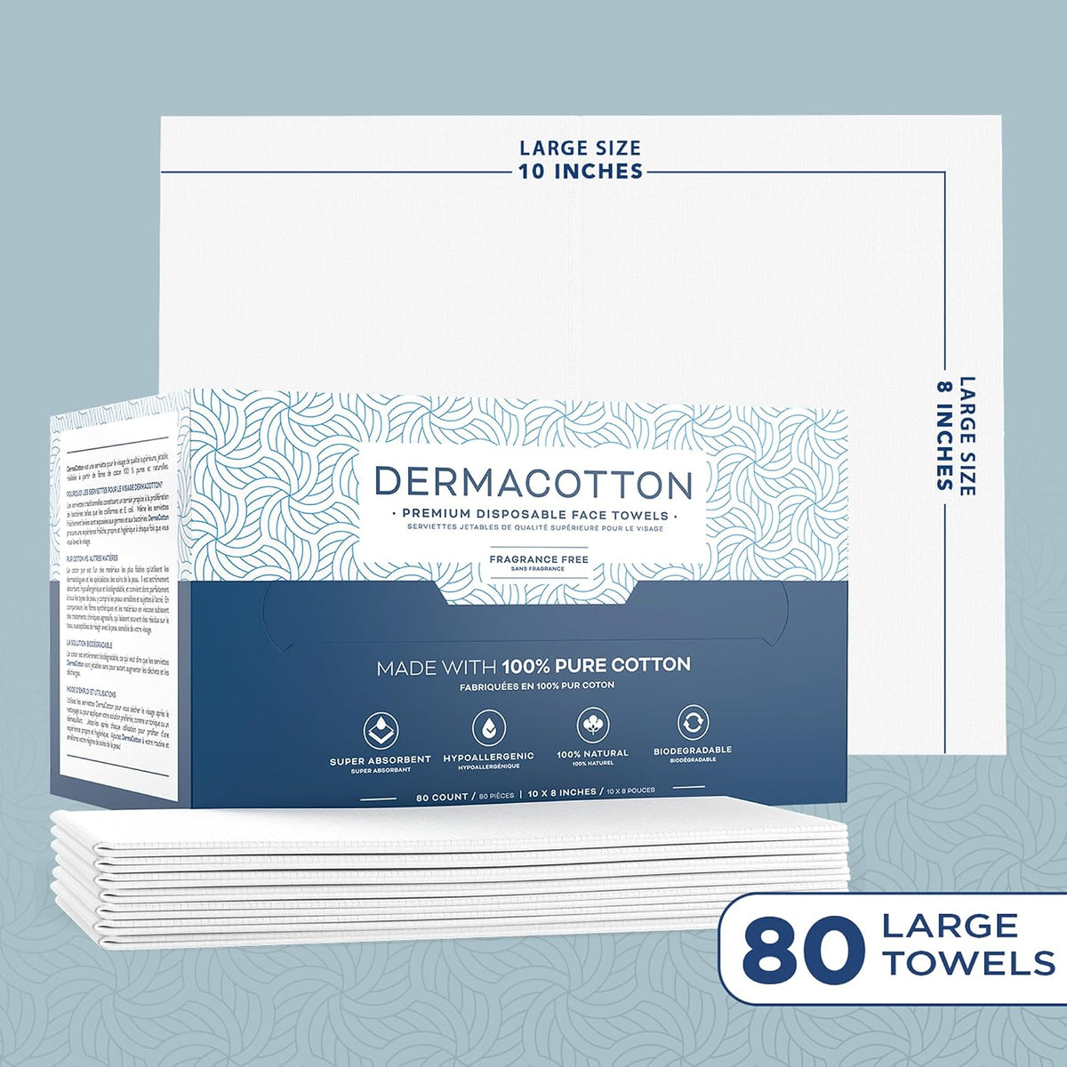 100% Pure Cotton Disposable Face Towels - 80 Count Face Cloths