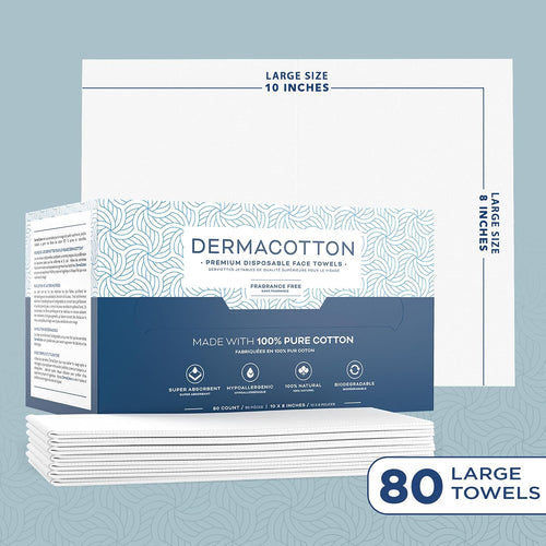 100% Pure Cotton Disposable Face Towels - 80 Count Face Cloths