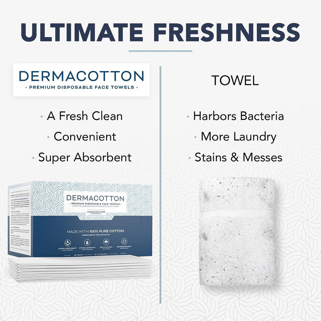100% Pure Cotton Disposable Face Towels - 80 Count Face Cloths