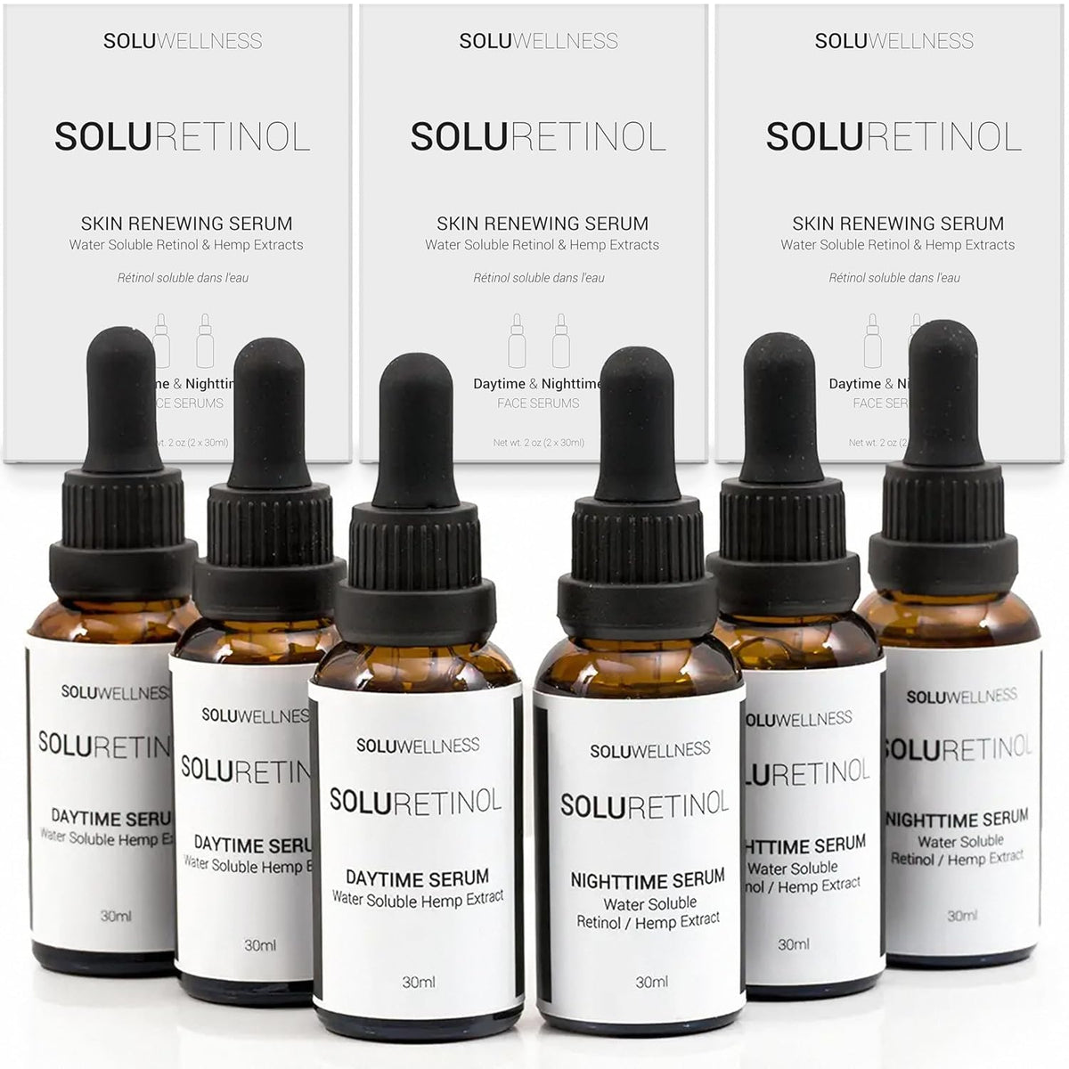 Retinol Serum for Face Wrinkles – Skin Renewing Day & Night System (2 X 30 Ml) – anti Aging Skin Booster Serum, Moisture-Locking Duo for Eyes, Neck & Deep Lines 3-Pack