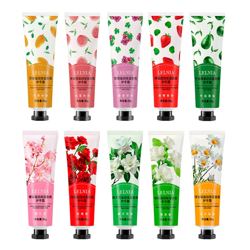 10Pcs Fruity Flowery Hand Cream Moisturizing Nourishing anti Chap Repairing Hands Care Beauty Skincare Hand Creams Sets