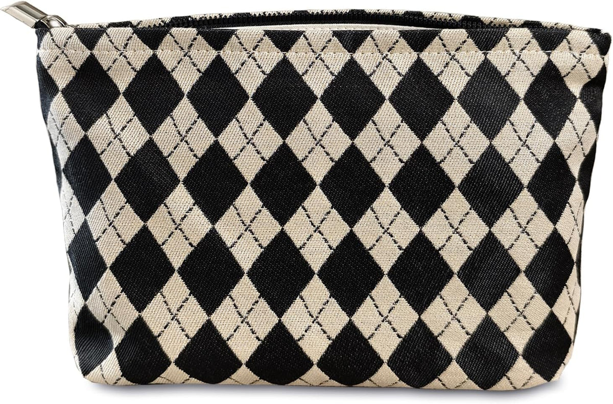 Checkered Makeup Bag Cosmetic Travel Bag, Toiletry Bag for Women