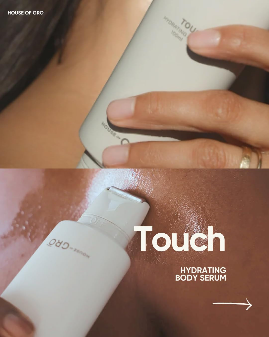 House of Grō TOUCH - HYDRATING BODY SERUM | 100ML - Chaga Mushroom Skincare, Body Serum, Inclusive Clean Beauty for All Ages and Skin Types, for Healthier Looking Skin