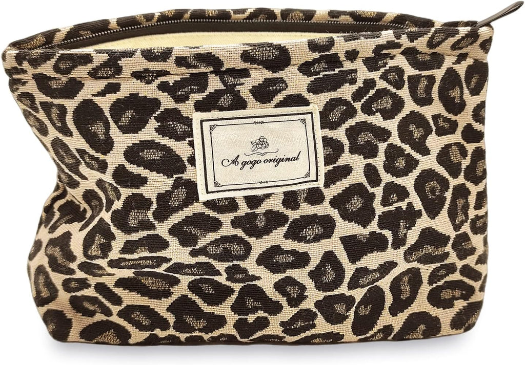 Leopard Makeup Bag Organizer Cosmetic Bags for Women and Girls,Travel Toiletry Bag Large Capacity Canvas Makeup Zipper Pouch, Purse Organizer Pouches (Brown Leopard)