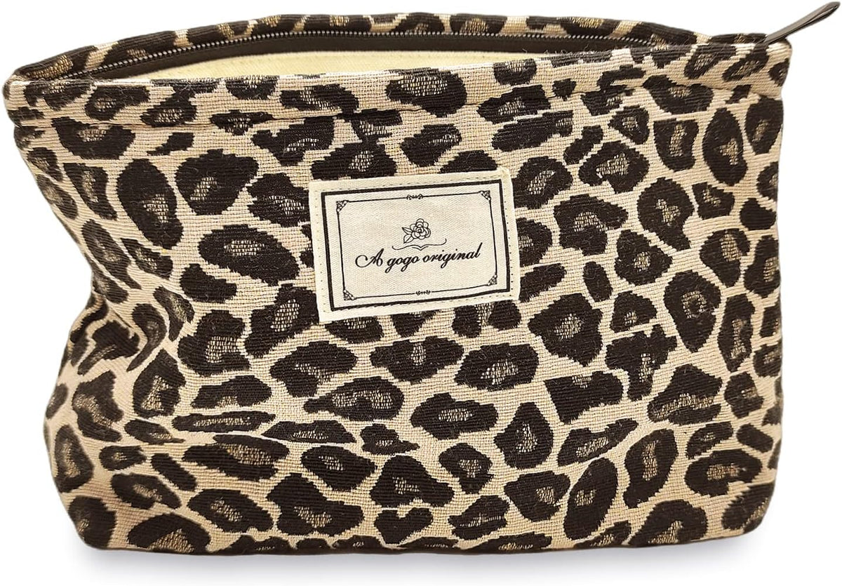 Leopard Makeup Bag Organizer Cosmetic Bags for Women and Girls,Travel Toiletry Bag Large Capacity Canvas Makeup Zipper Pouch, Purse Organizer Pouches (Brown Leopard)