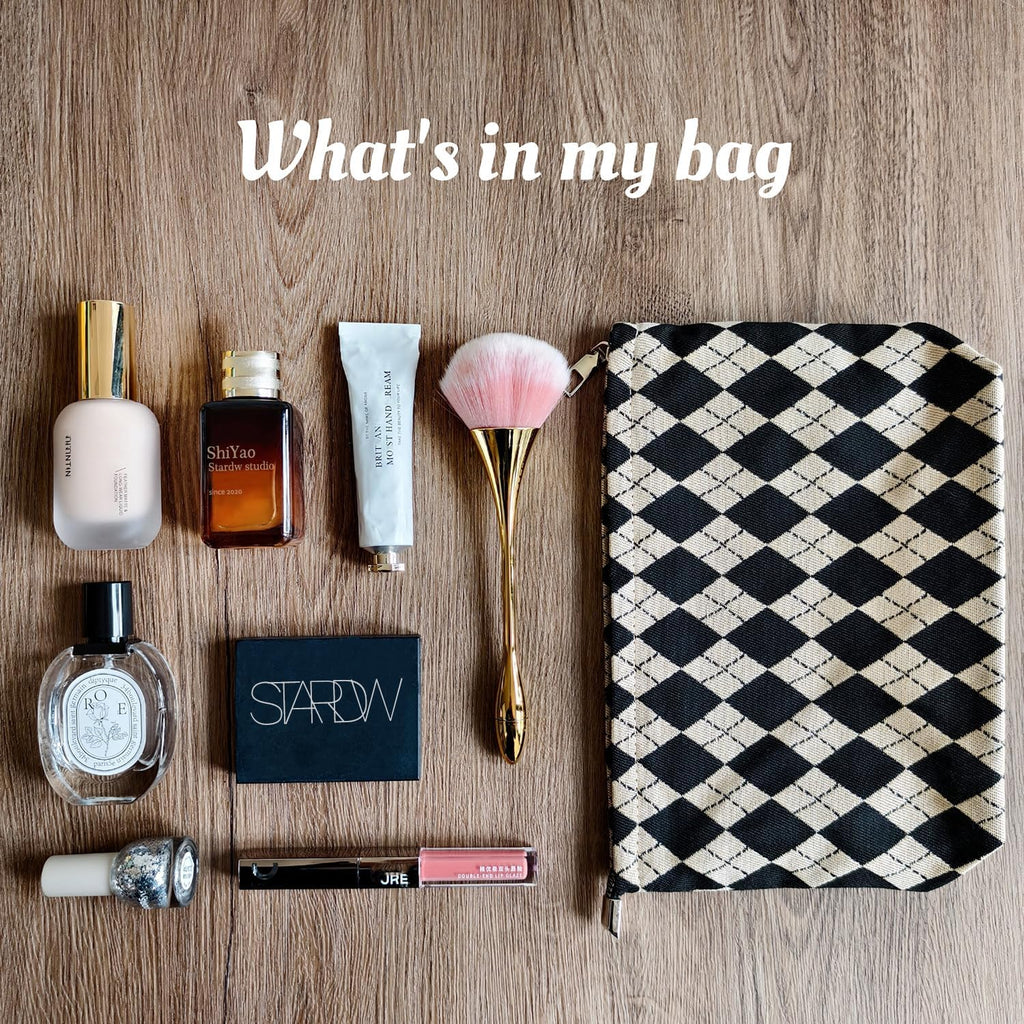Checkered Makeup Bag Cosmetic Travel Bag, Toiletry Bag for Women