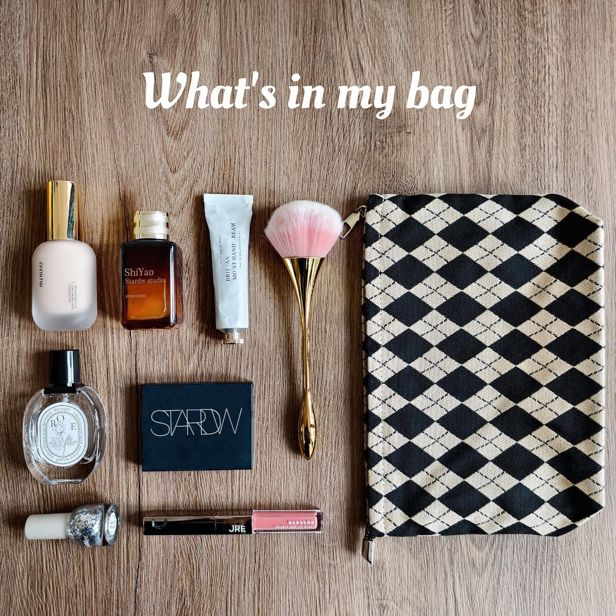 Checkered Makeup Bag Cosmetic Travel Bag, Toiletry Bag for Women