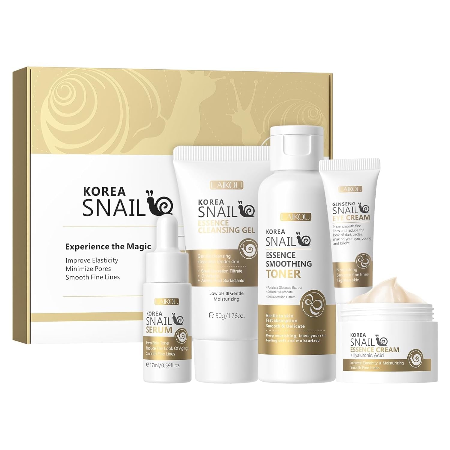 Korean Skin Care, Skin Care Set, Skin Care Kit Snail and Ginseng with Cleansing