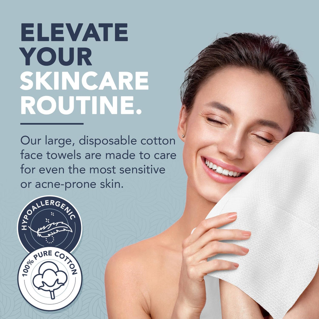 100% Pure Cotton Disposable Face Towels - 80 Count Face Cloths