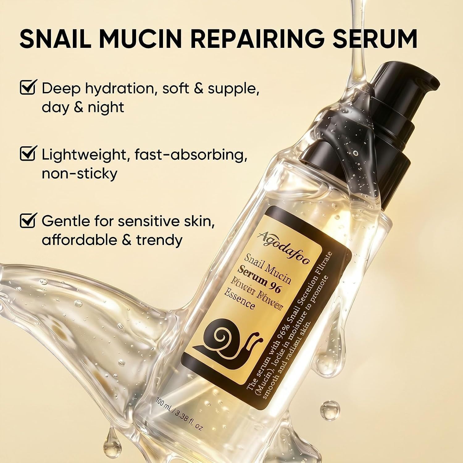 Snail Mucin Serum 100Ml, Hydrating Serum for Face with Snail Secretion