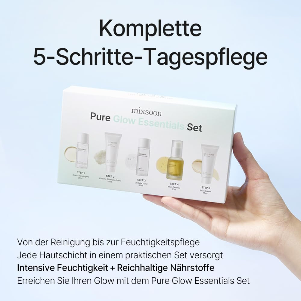 Pure Glow Essentials Set - 5-Step Skincare Kit - Travel Kit, Travel Size Kit, Hydrating Skincare Gift Set (15Ml*1+20Ml*3+30Ml*1) Korean Glass Skin Care