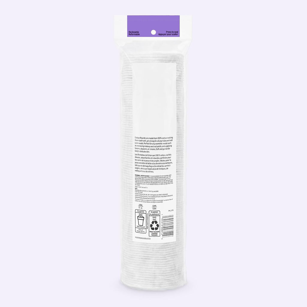 Hypoallergenic 100% Cotton Rounds, 100 Count (Previously Amazon Basics)