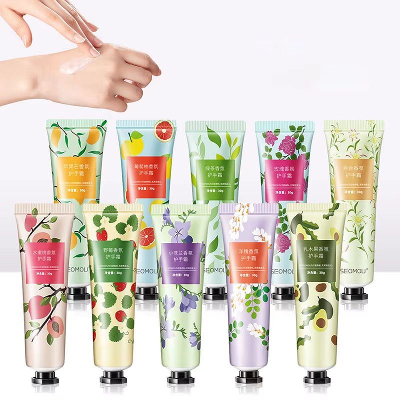 10Pcs Fruity Flowery Hand Cream Moisturizing Nourishing anti Chap Repairing Hands Care Beauty Skincare Hand Creams Sets