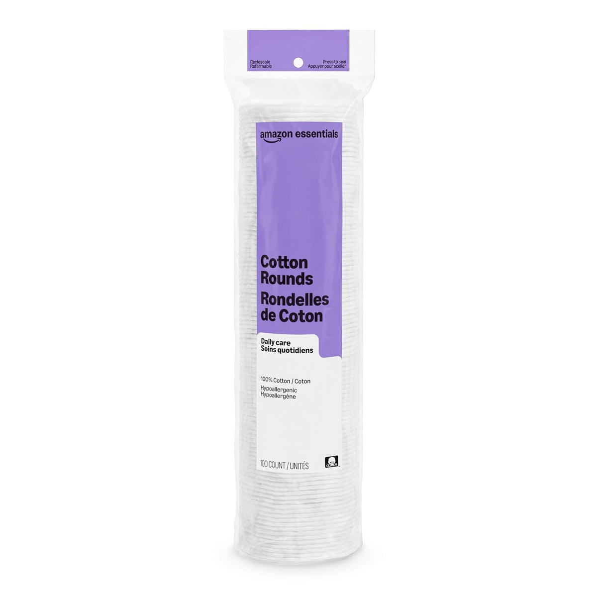 Hypoallergenic 100% Cotton Rounds, 100 Count (Previously Amazon Basics)